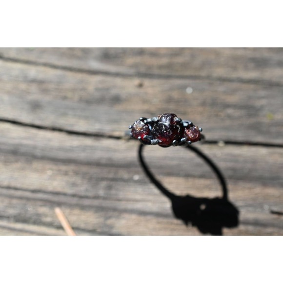 Raw Garnet Engagement Ring, Unique Sterling Silver Promise Ring - Picture 4 of 4